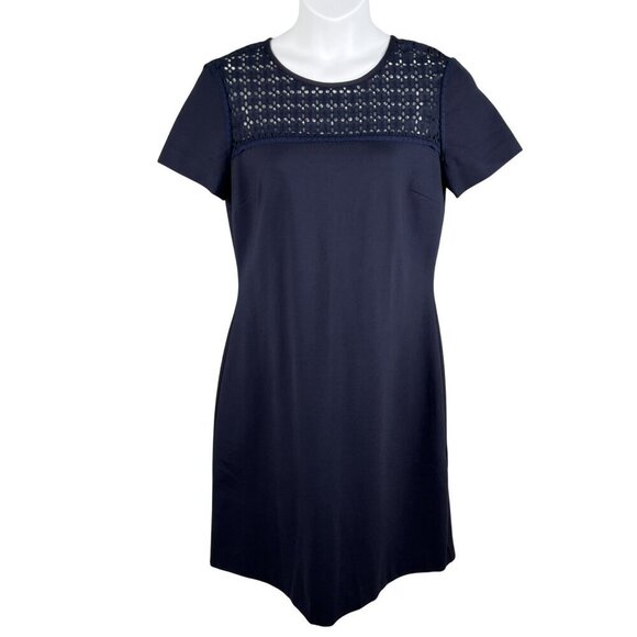 Brooks Brothers Red Fleece Womens XL Navy Eyelet Lace Yoke Shift Dress Stylish - Picture 1 of 15